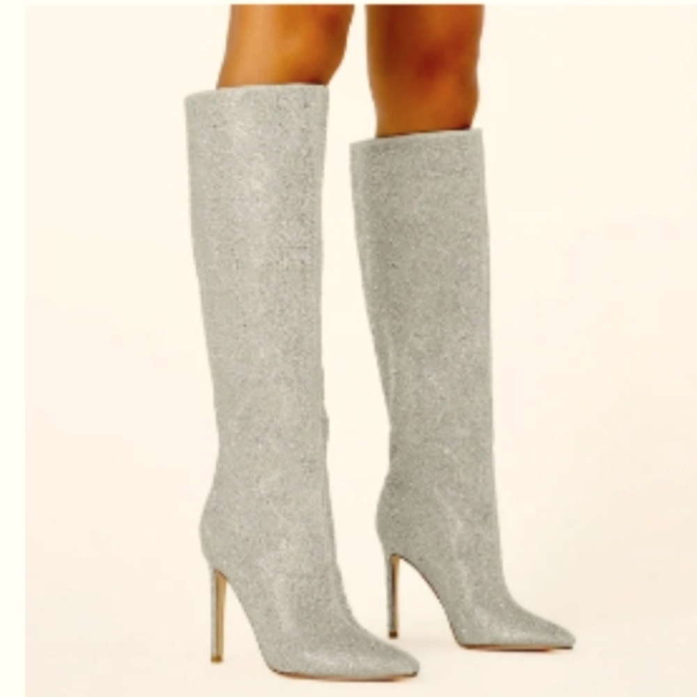BILLINI EMMALINE SILVER RHINESTONE BOOTS SIZE 7 NEW